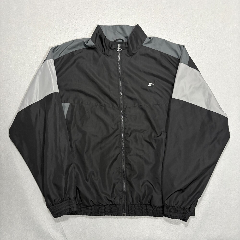 Starter Windbreaker Jacket Men's 2XL Black Full Zip Track Y2K